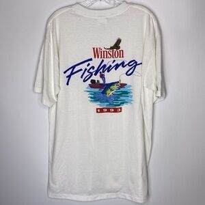 Vintage Winston Cigarettes Fishing 1993 White Pocket Single Stitch Tshirt XL